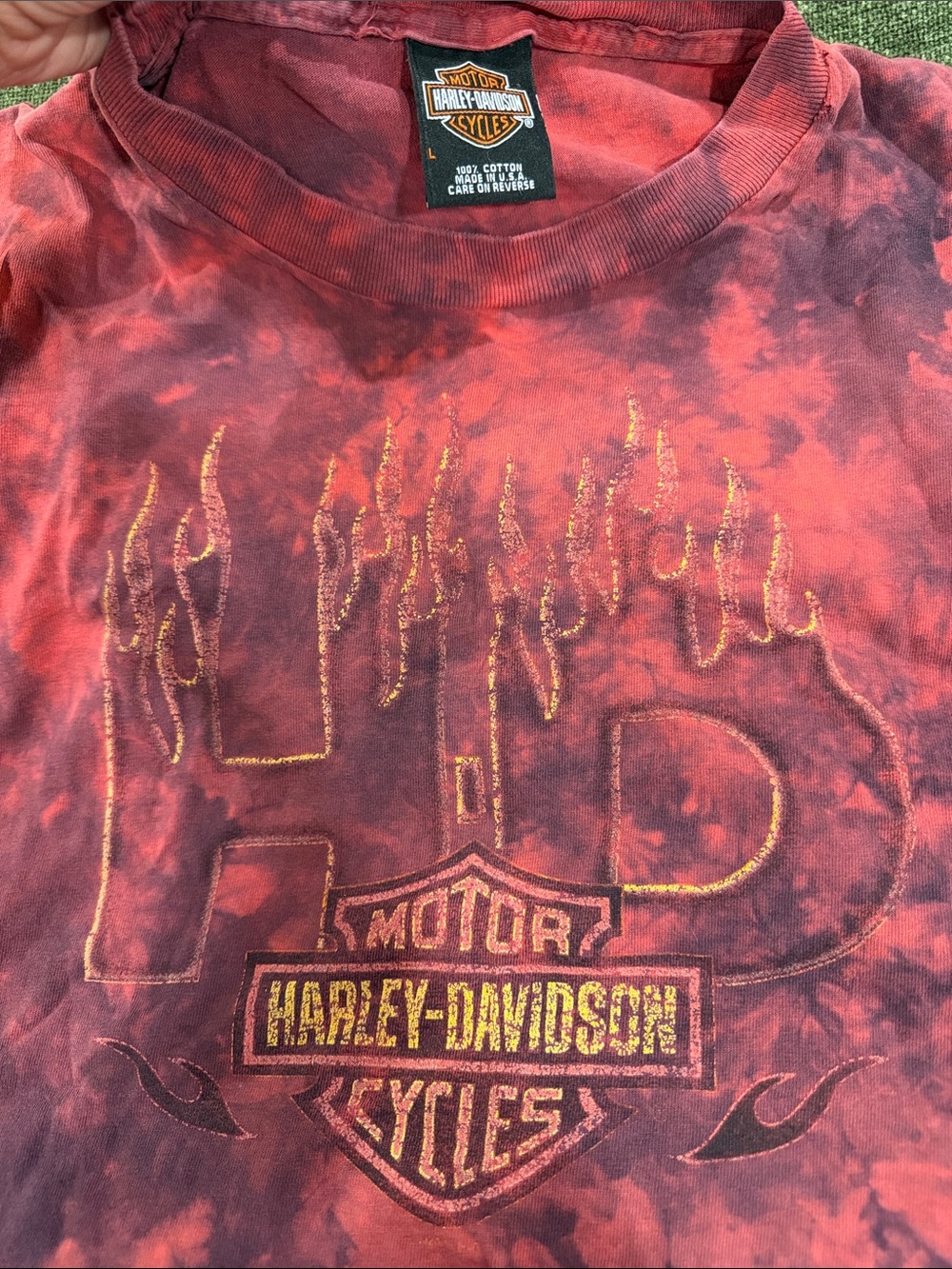 Large Harley-Davidson Red Tie-Dye Flame Graphic Tee